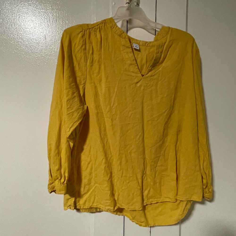 OLD NAVY: yellow linen vneck long sleeve blouse